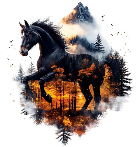 Obrázek produktu Pánské tričko Černý Kůň v Podzimním Lese