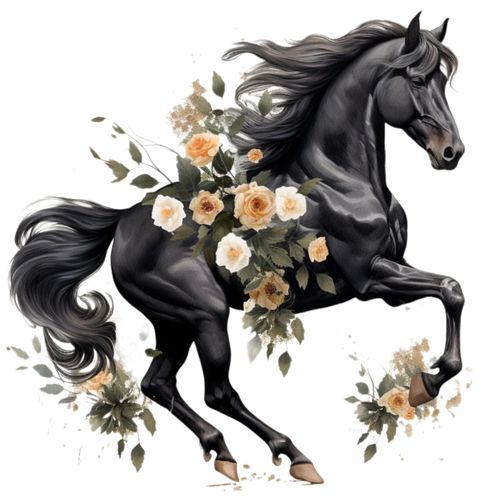 Obrázek produktu Dámské tričko Černý kůň v Objetí Růží