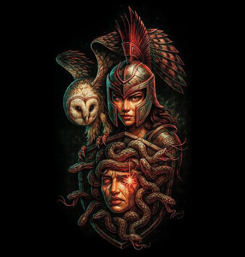 Obrázek produktu Pánské tričko Bohyně Athéna a Štít z Hlavy Medúzy