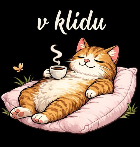 Obrázek produktu Pánské tričko Chillující Kočka s Kávou V klidu