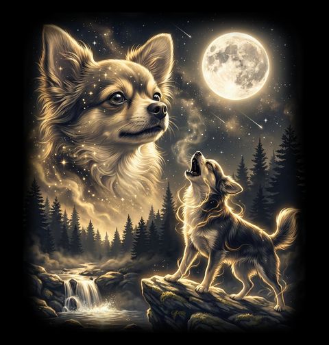 Obrázek produktu Pánské tričko Čivava vyjící na Měsíc