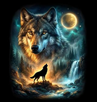 Obrázek 2 produktu Pánské tričko Vlk ve Zlaté Záři Úplňku