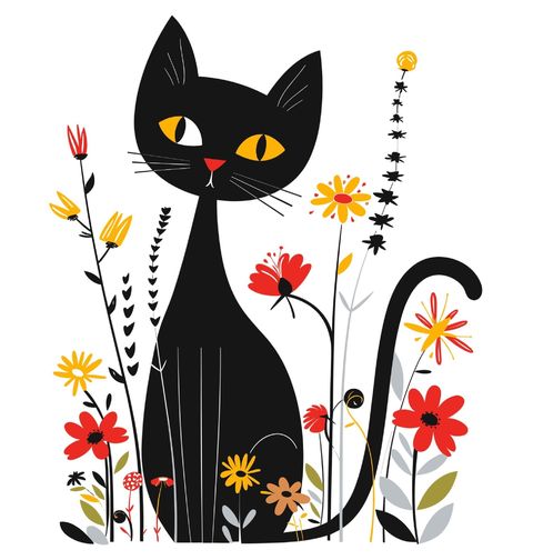 Obrázek produktu Dámské tričko Elegantní Kočka v Květinách