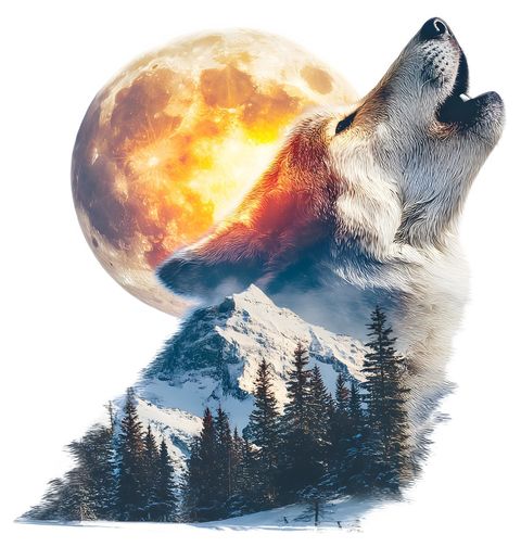 Obrázek produktu Dámské tričko Vlk Vyjící na Měsíc