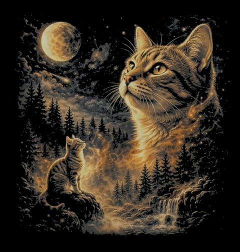 Obrázek produktu Pánské tričko Mourovatá Kočka pod Hvězdnou Oblohou