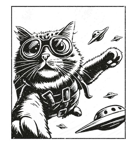 Obrázek produktu Pánské tričko Kočka Parašutista mezi UFO