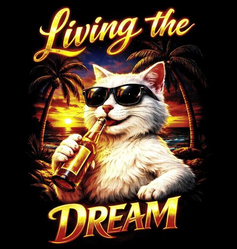 Obrázek produktu Dámské tričko Kočka na Pláži Living the Dream