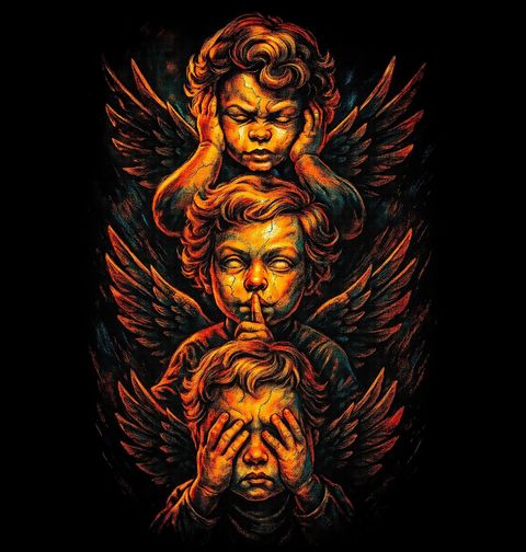 Obrázek produktu Pánské tričko Anděl Neslyším Zlo, Nemluvím Zlo, Nevidím Zlo