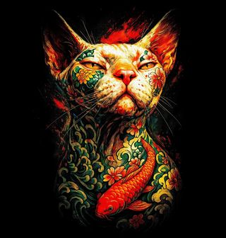 Obrázek 2 produktu Dětské tričko Potetovaná Kočka Sphynx Yakuza Cat