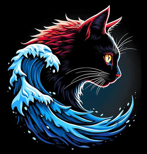 Obrázek produktu Pánské tričko Kočka ve Vlnách Moře Blue Cat Wave