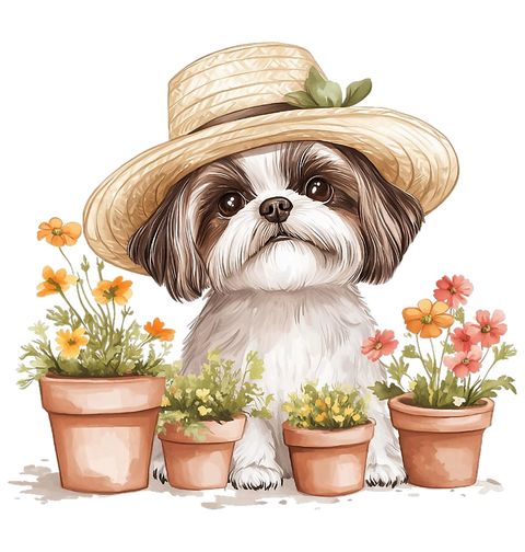 Obrázek produktu Dětské tričko Zahradní Shih-Tzu v Klobouku