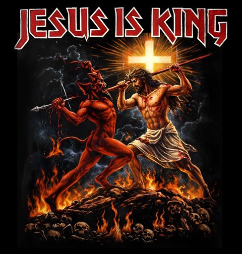 Obrázek produktu Pánská mikina Ježíš bojující s Ďáblem Jesus is King