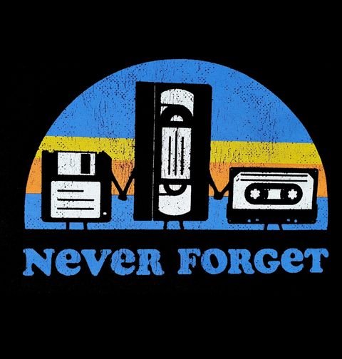 Obrázek produktu Pánské tričko Never Forget Disketa VHS a kazeta