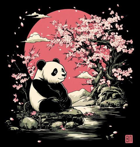 Obrázek produktu Pánská mikina Panda Sedící u Japonské Sakury