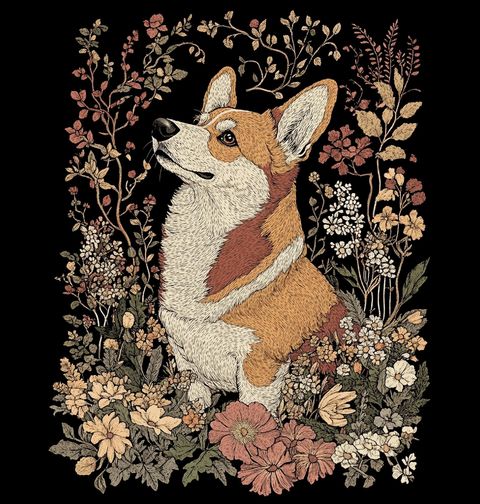Obrázek produktu Pánské tričko Pes Corgi mezi Květinami
