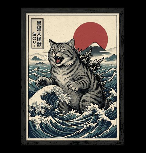 Obrázek produktu Pánská mikina Catzilla Kočičí Godzilla u Kanagawy