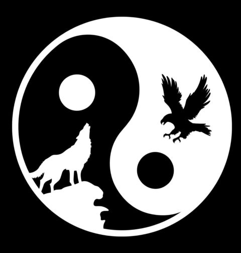 Obrázek produktu Pánské tričko Jin a Jang vlk, orel a měsíc