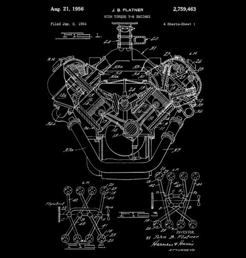 Obrázek produktu Pánské tričko Osmiválcový motor Patent J. B. Platnera
