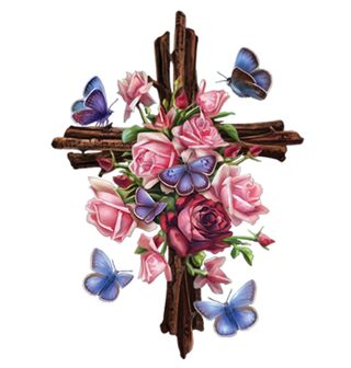 Obrázek 2 produktu Dámské tričko Dřevěný kříž, motýli a růže