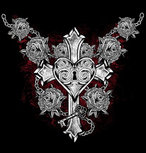 Obrázek produktu Pánské tričko Zámek do duše Kříž zarostlý růžemi
