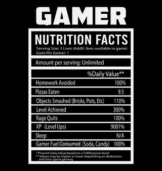 Obrázek 2 produktu Dětské tričko Nutriční Hodnoty Hráče Gamer Nutrition Facts
