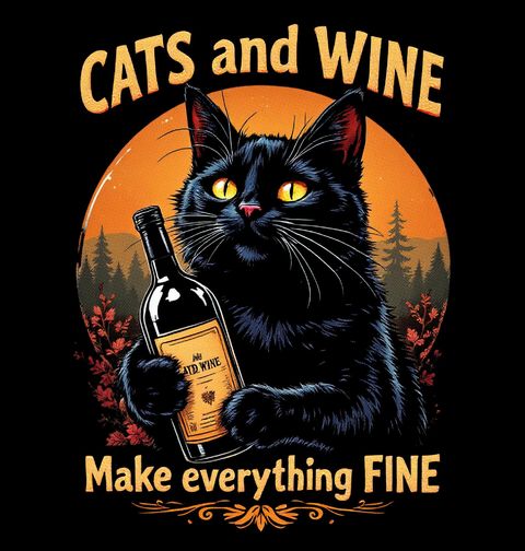 Obrázek produktu Dámské tričko Černá Kočka Cats and Wine Make Everything Fine