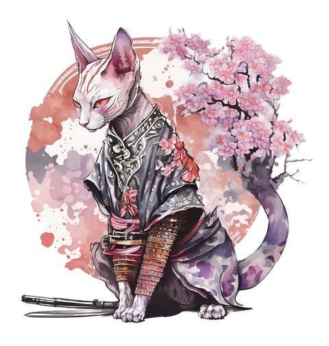 Obrázek produktu Pánské tričko Kočka Sphynx Japonská válečnice