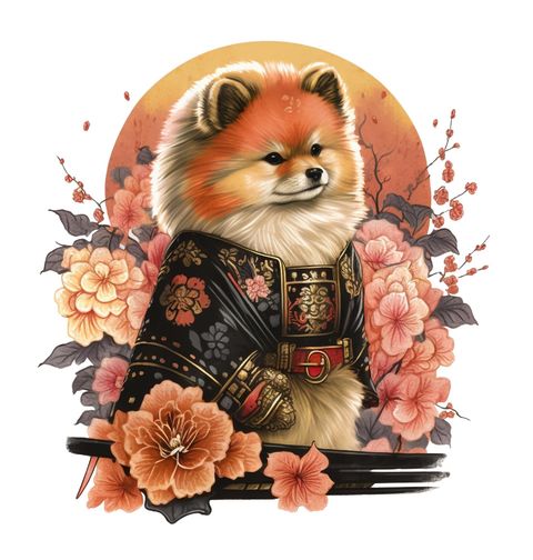 Obrázek produktu Dámské tričko Pes Samuraj Pomeranian v Kimonu
