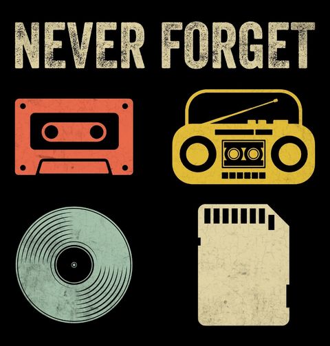 Obrázek produktu Pánské tričko Kazeta, Rádio, Vinyl, SD karta Never Forget
