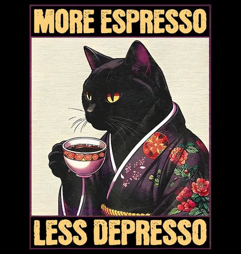 Obrázek produktu Pánské tričko Japonská Kočka s Kávou More Espresso Less Depresso