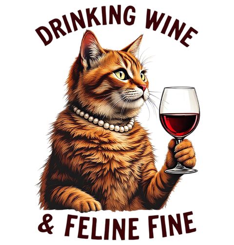 Obrázek produktu Pánské tričko Oranžová Kočka Drinking Wine & Feline Fine