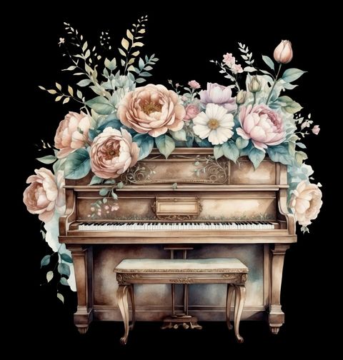 Obrázek produktu Pánské tričko Starožitné Piano v Květinách
