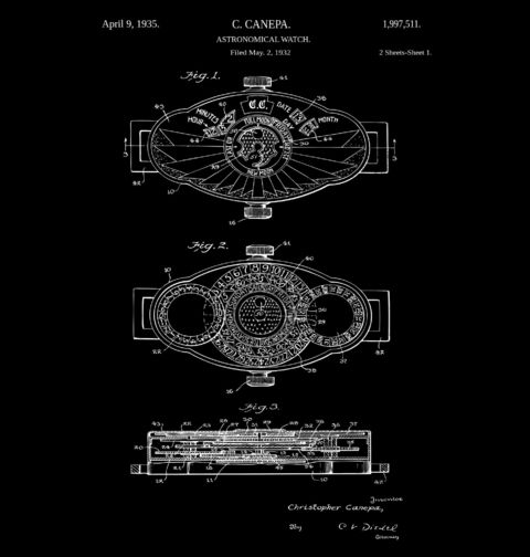 Obrázek produktu Pánské tričko Astronomické hodinky Patent C. Canepa