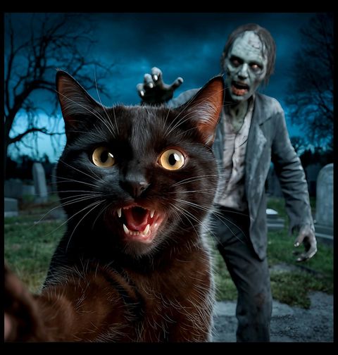 Obrázek produktu Pánské tričko Kočka a Zombie Selfie ze Hřbitova
