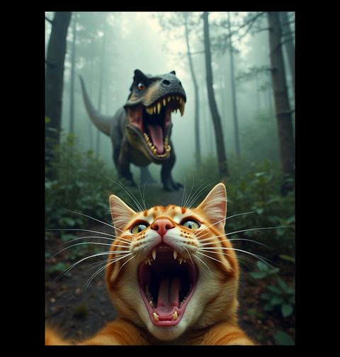 Obrázek produktu Dámské tričko Selfie Kočky a Útok T-Rexe