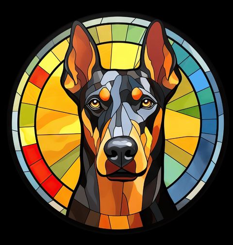 Obrázek produktu Pánské tričko Dobrman ve Vitráži Stained Glass