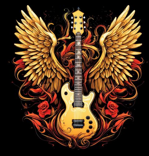 Obrázek produktu Dámské tričko Ohnivá Kytara s Křídly