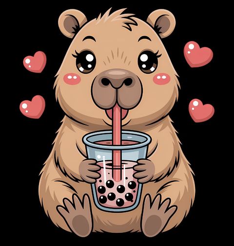 Obrázek produktu Dětské tričko Roztomilá Kapybara s Bubble Tea