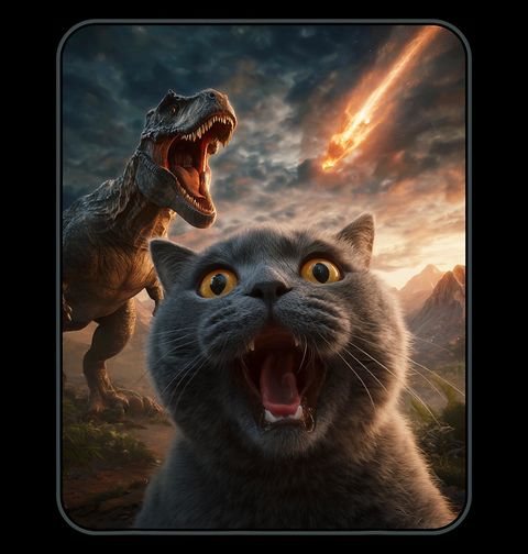 Obrázek produktu Dámské tričko Poslední Selfie Kočky a T-Rexe Pád Asteroidu