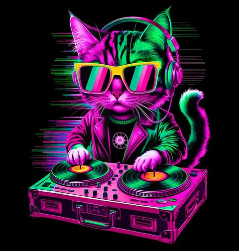 Obrázek produktu Dětské tričko Neonová DJ Kočka