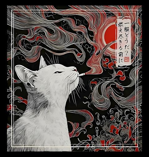 Obrázek produktu Pánské tričko Japonská Kočka v Dýmu Cigarety
