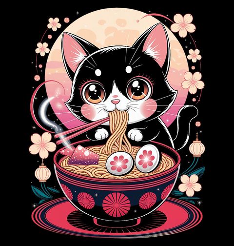 Obrázek produktu Dámské tričko Kočka a Sakura Ramen