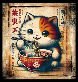 Obrázek 2 produktu Pánské tričko Retro Plakát Kočka a Horký Ramen