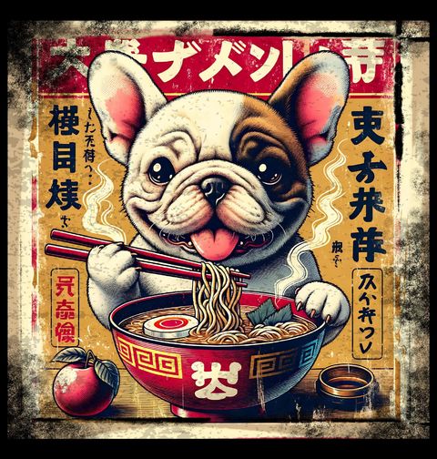 Obrázek produktu Dámské tričko Retro Plakát Buldoček a Ramen