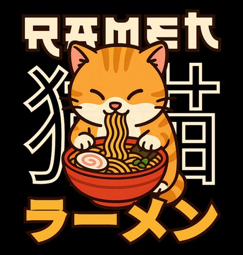 Obrázek produktu Dámské tričko Oranžová Kočka a Ramen