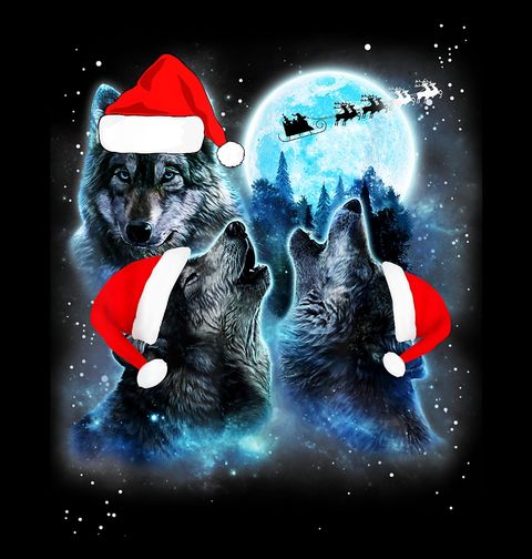 Obrázek produktu Dámské tričko Vánoční Vlci vyjící na Měsíc