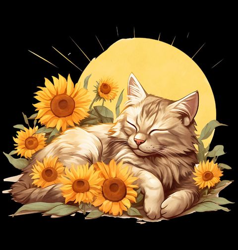 Obrázek produktu Dětské tričko Vyhřívající se Kočka mezi Slunečnicemi