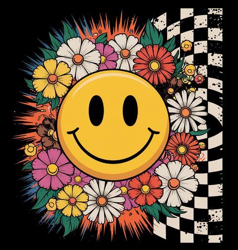 Obrázek produktu Pánské tričko Květinový Smajlík Hippie Emoji