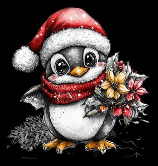 Obrázek 2 produktu Dámské tričko Vánoční Tučňák s Květinou