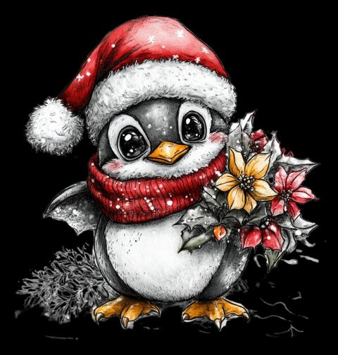 Obrázek produktu Dámské tričko Vánoční Tučňák s Květinou